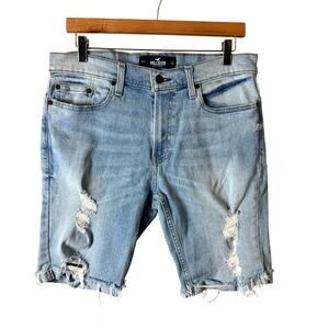 Hollister Epic Flex Shorts Mens 32 Grunge 8" Denim Y2K Distressed Retro Summer